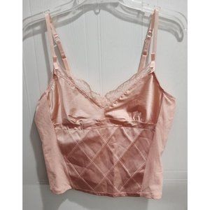 Gap Body Women's Cropped Camisole Top Princess Seam Satin Bodice Panel Pink Sz L